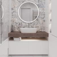 Мебель для ванной STWORKI Ольборг 120 столешница дуб карпентер, без отверстий, 2 тумбы 60, с раковиной Vitra Shift в #REGION_NAME_DECLINE_PP#