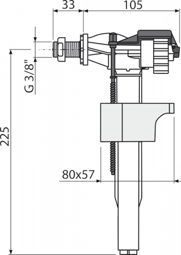 A16M-3/8" Впускной механизм с боковой подводкой и металлической резьбой для пластиковых бачков и скрытых систем инсталляции замена на А160Р-3/8“ Alca Plast в Славянске-на-Кубани